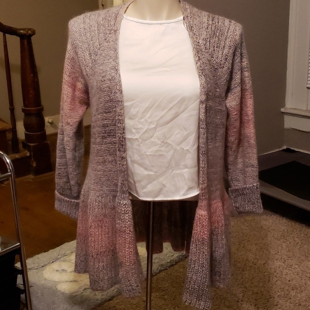 Fili Di Lana Peplum Hem Open Front Cardigan Size L